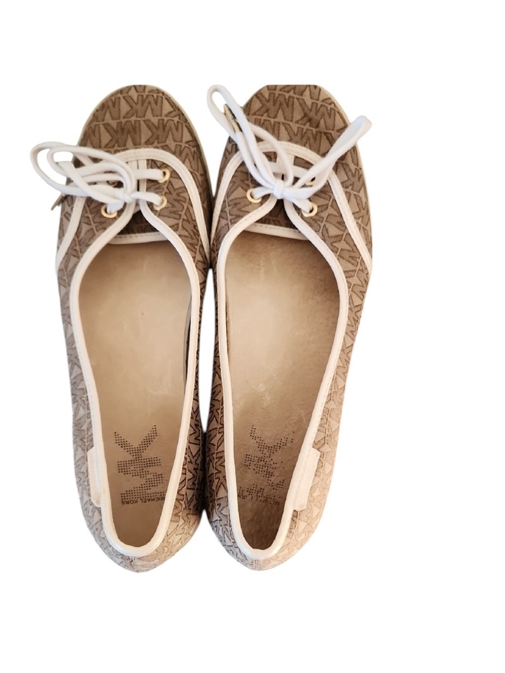 Michael Kors Tan Logo Canvas Lace-Up Flats - Picture 3 of 7